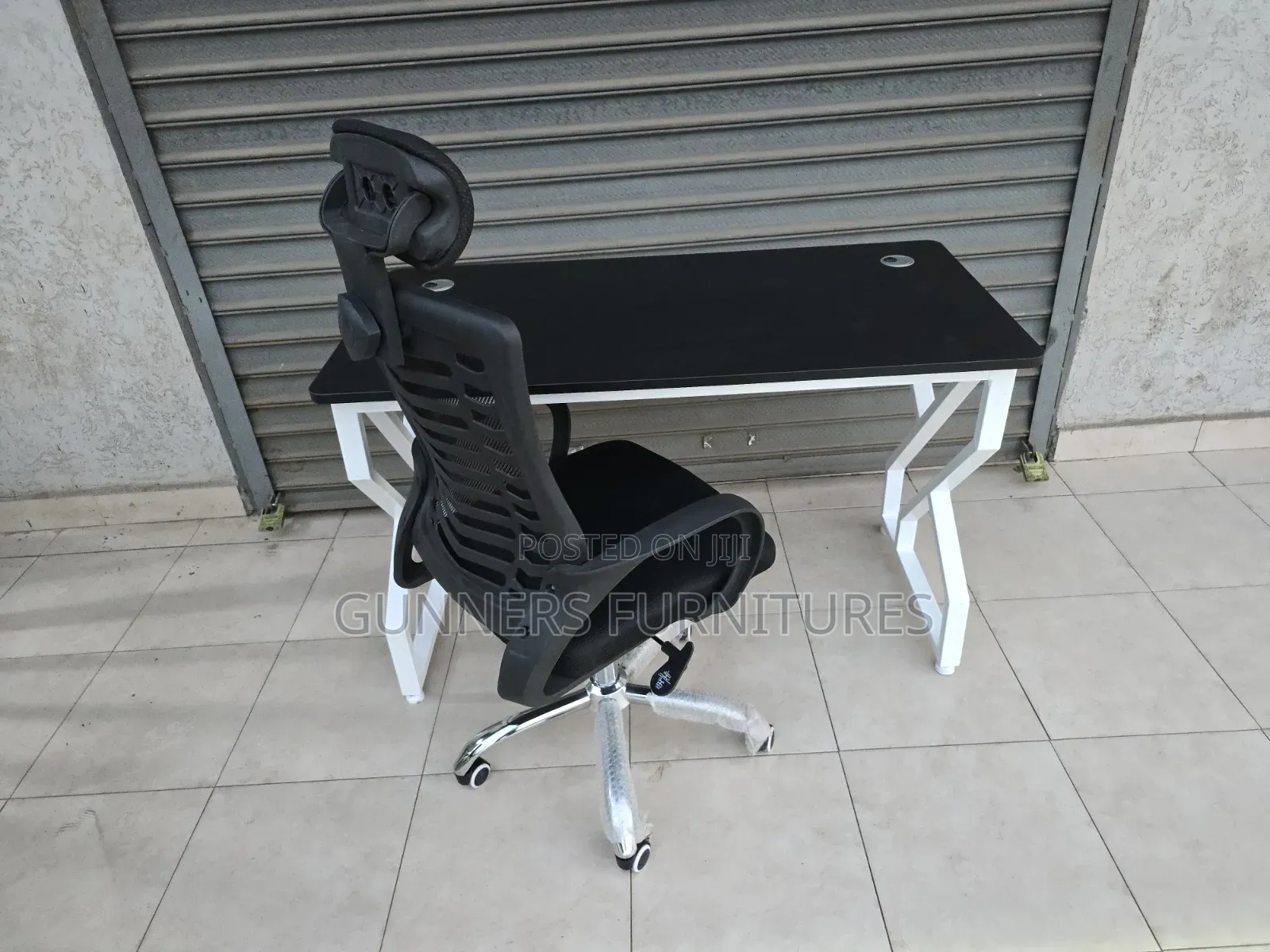 Combo High Back Headrest Office Chair With 1.2metres Metallic Desk