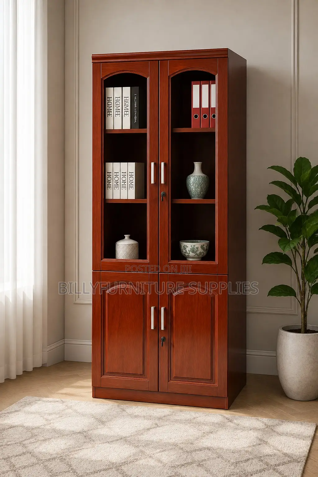 Executive Wooden Cabinet With Glass Doors
