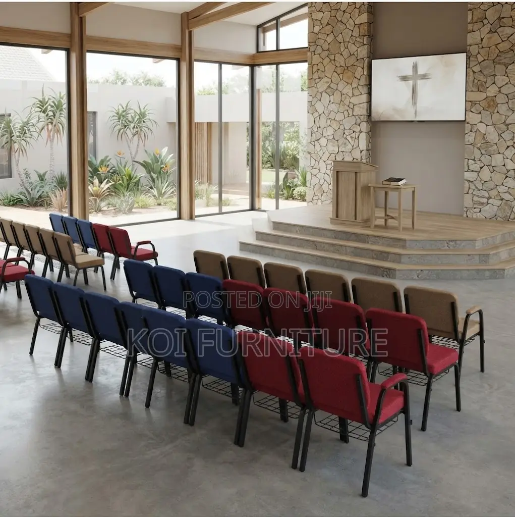 Office Chairs; Fabric Heavy Cushioned Church Seats With Mid Backrest
