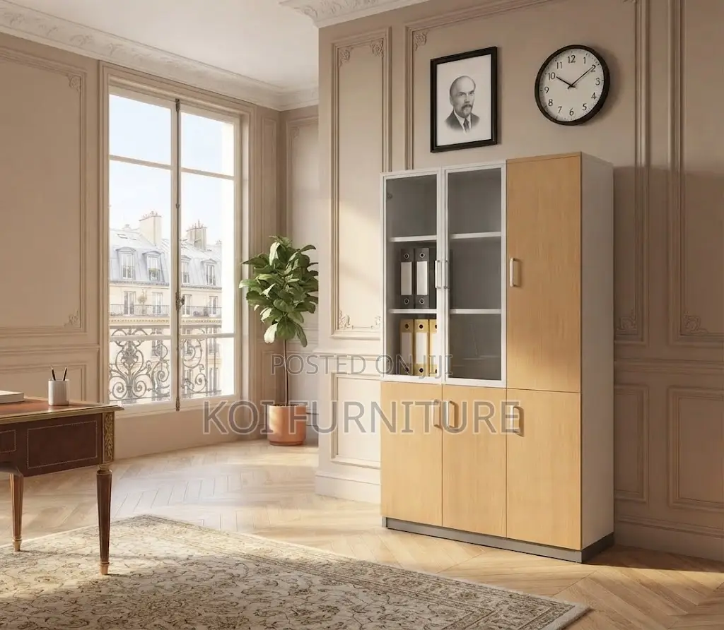 Office Cabinet; Three Doors Executive Polished Finish Office Cabinet
