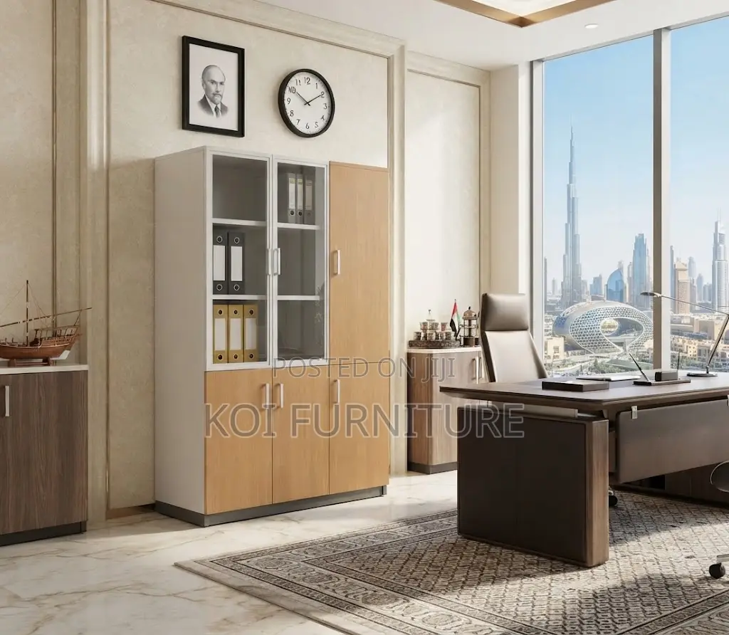 Office Cabinet; Three Doors Executive Polished Finish Office Cabinet