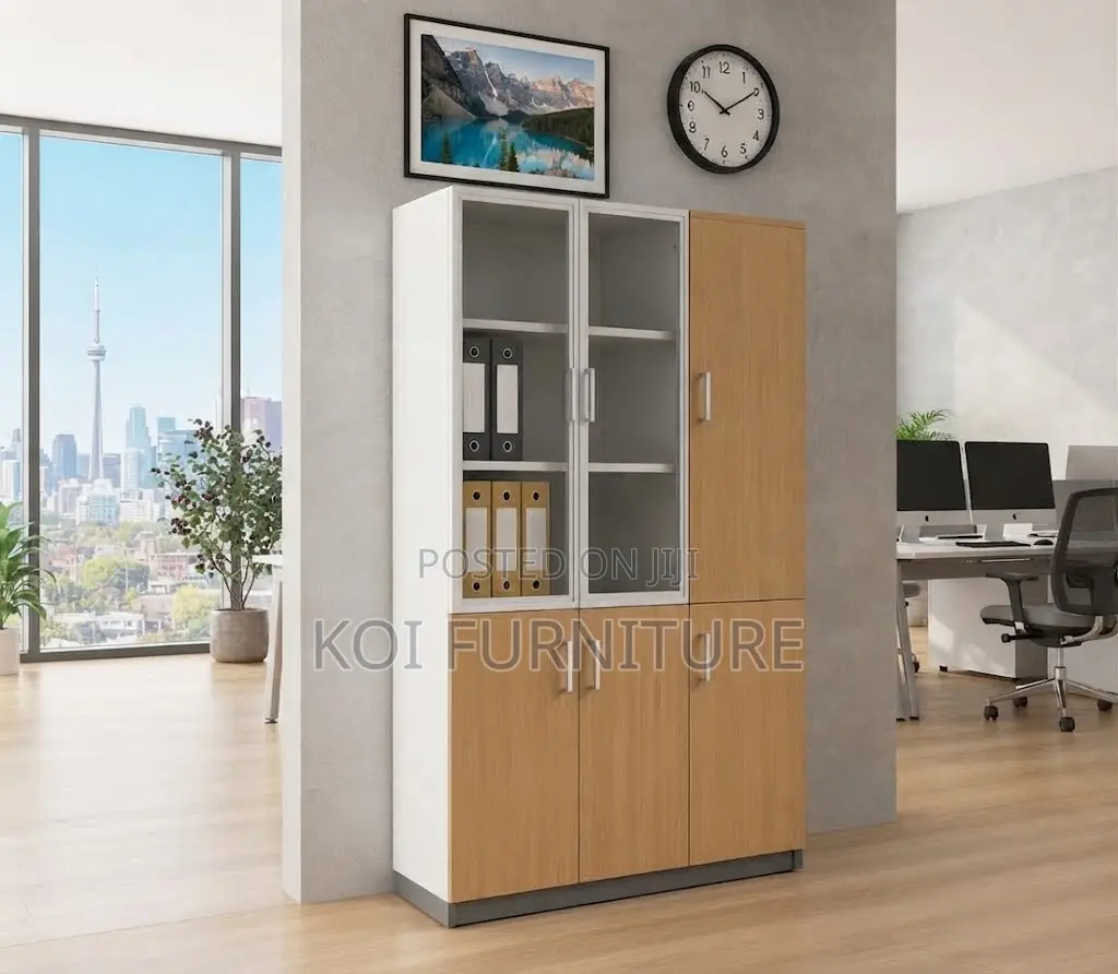 Office Cabinet; Three Doors Executive Polished Finish Office Cabinet