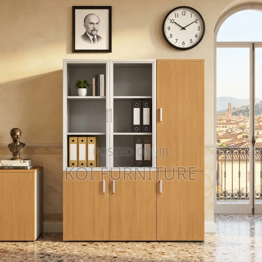 Office Cabinet; Three Doors Executive Polished Finish Office Cabinet