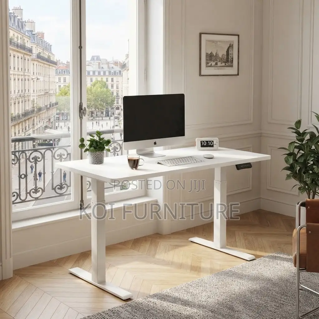 Office Desk; White 1.4 Meters Ergonomic Smart Powered Adjustable Desk