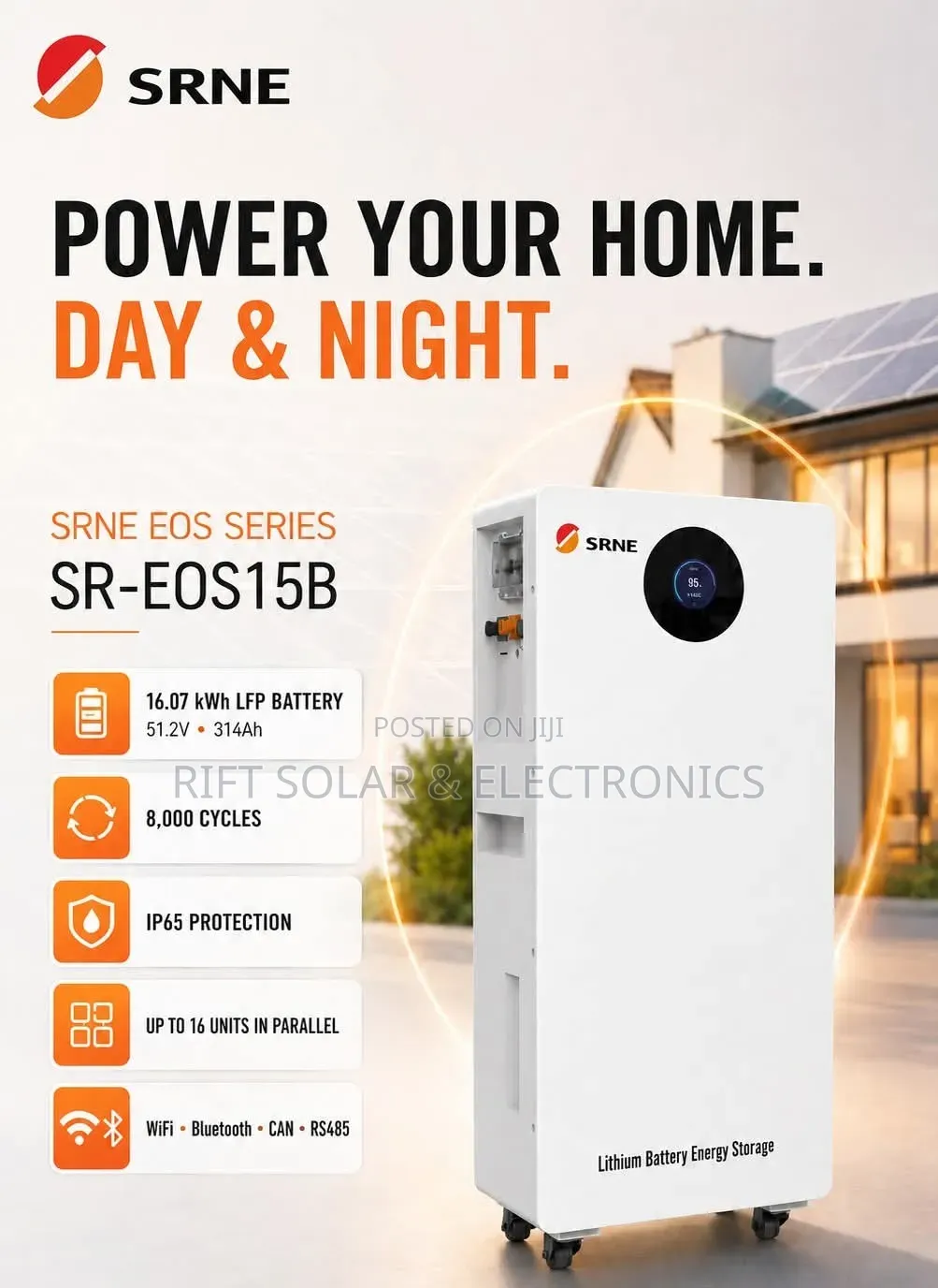 SRNE 16 kWh - 51v (314Ah) Lithium Ion Solar Battery 8000 Cycle