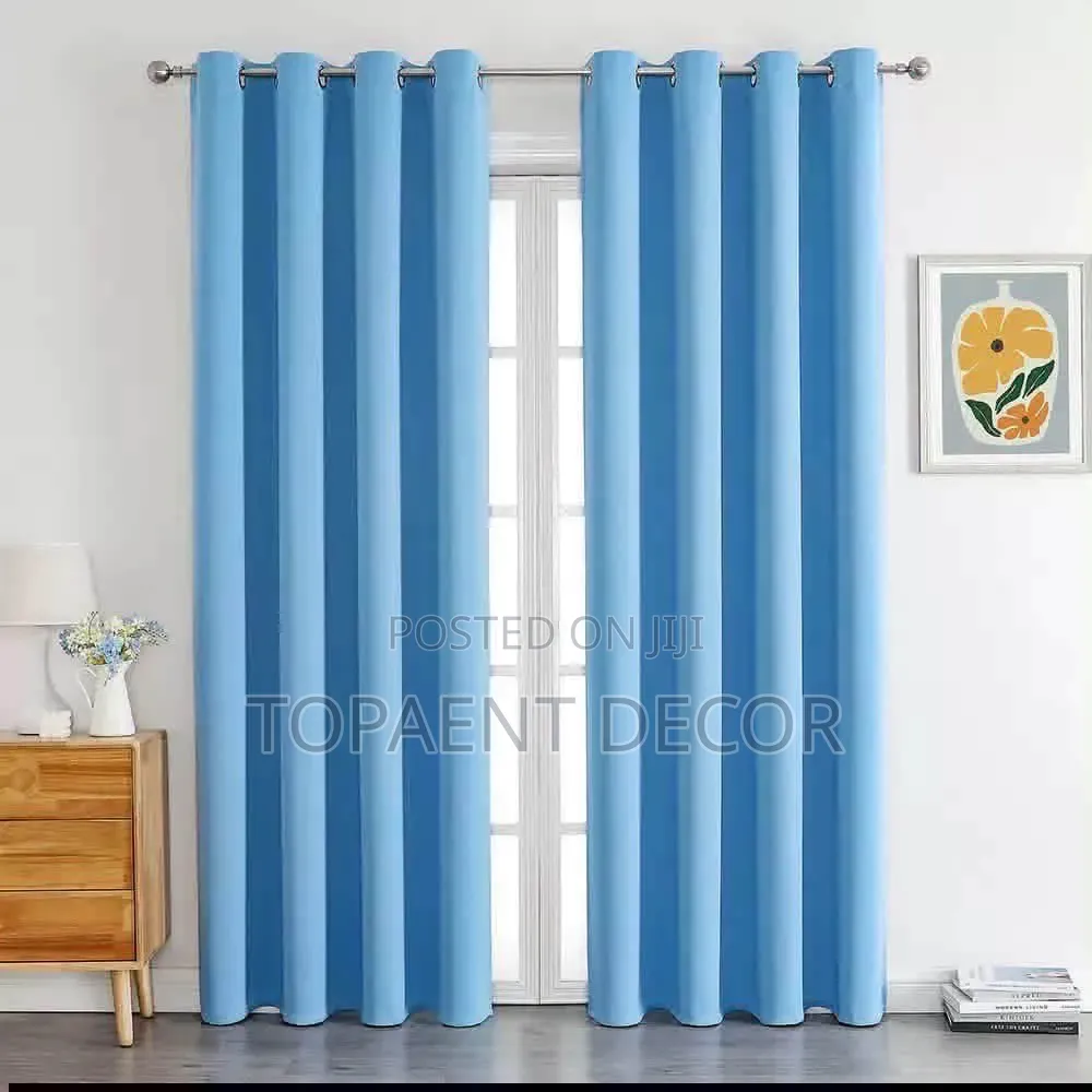 Sky Blue Polyester Living Room Curtains and Sheers