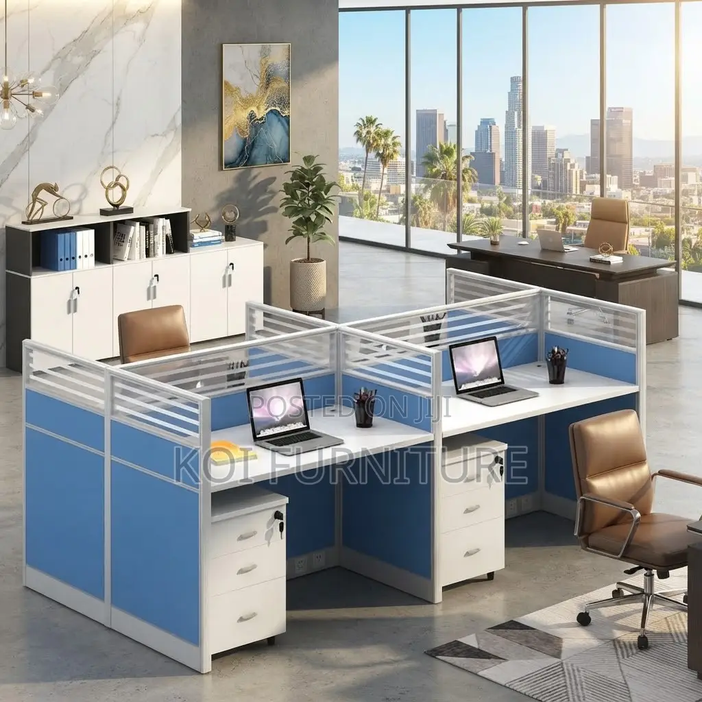 Office Workstation; Four Users Partioned Office Privacy Workstations
