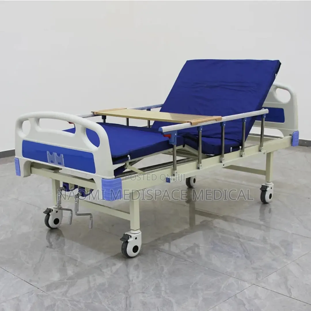 Double Crank ABS Bed Complete With Matress and Overbed Table