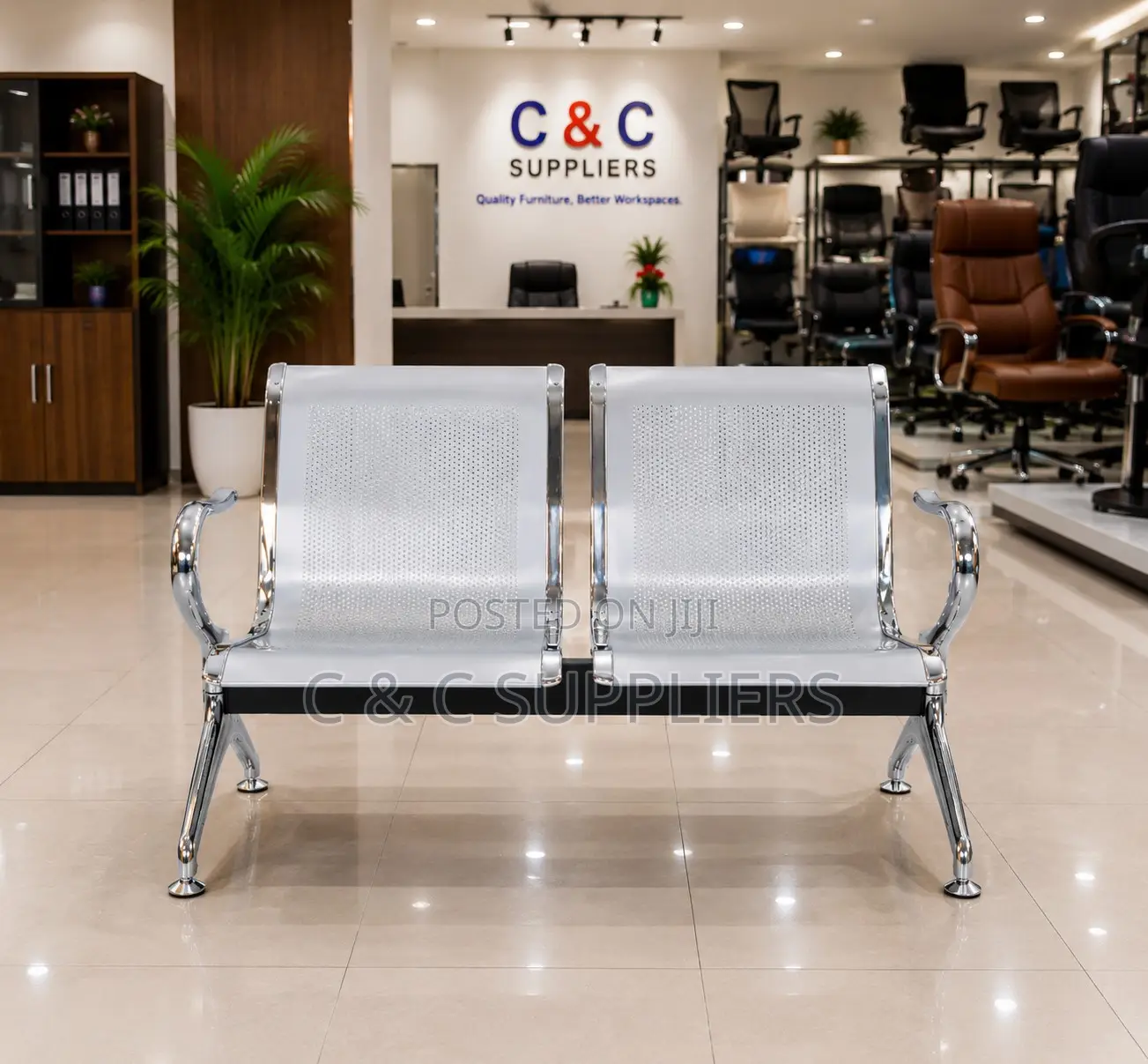 2-Link Metallic Bench With Armrest