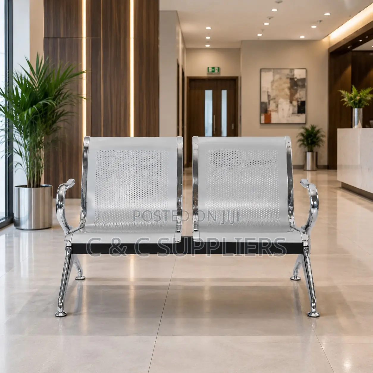 2-Link Metallic Bench With Armrest