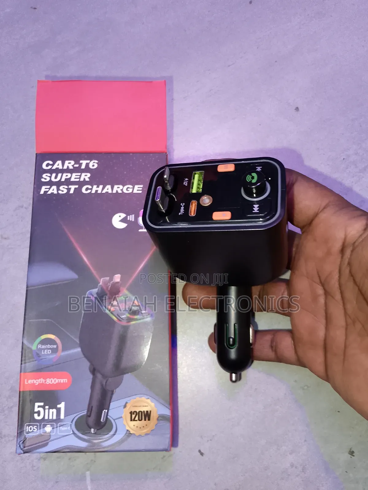Car Super Fast Charger With Modulator, Type C &iPhone Cable(120 Watts)