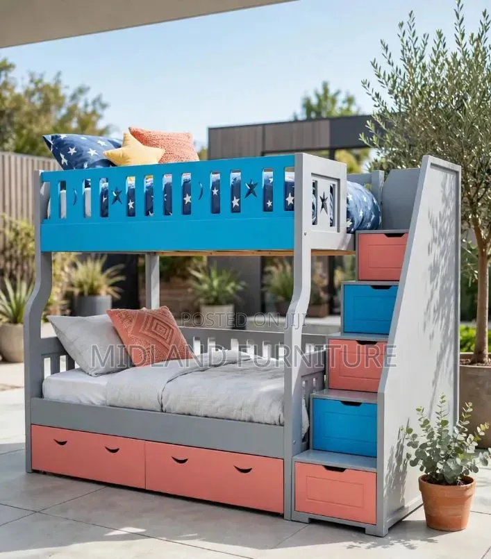 Children Double Decker Bed With Storage Staircase and Underdrawer