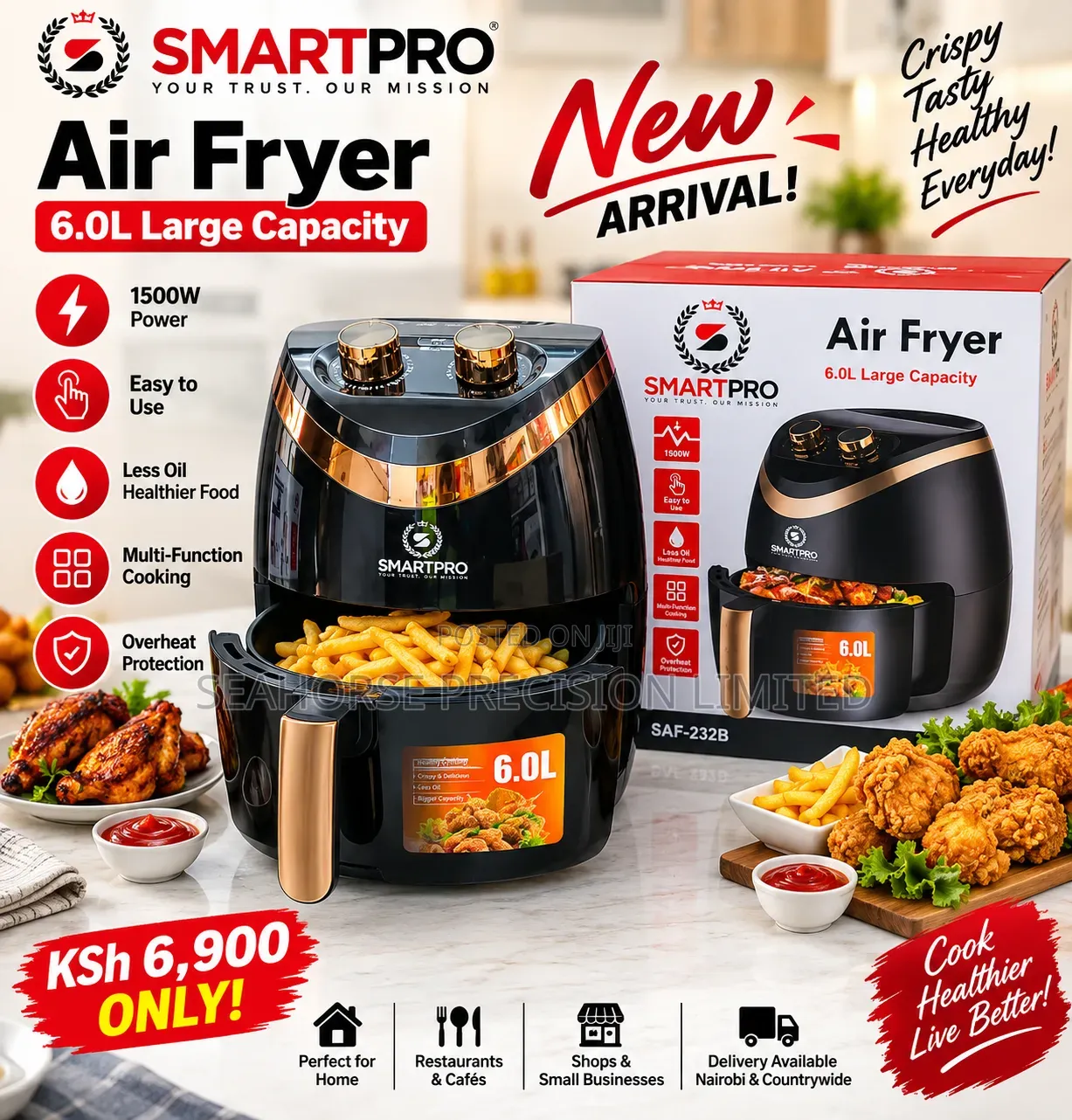 🔥 SmartPro Air Fryer 6.0L – SAF-232B
🥳 New Arrival! 🥳