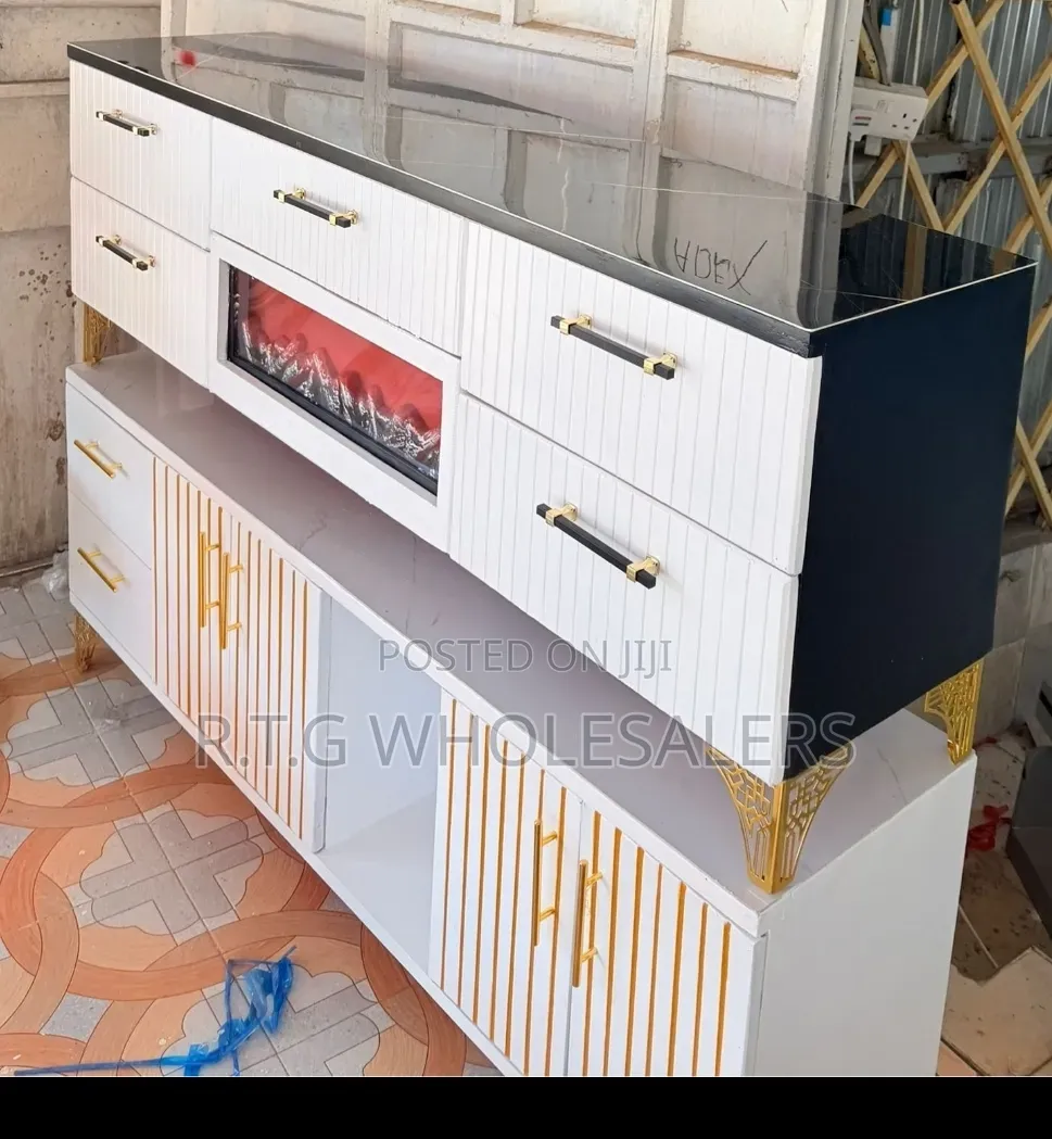 Modern Executive TV Stand With  a Functional Fire Place @