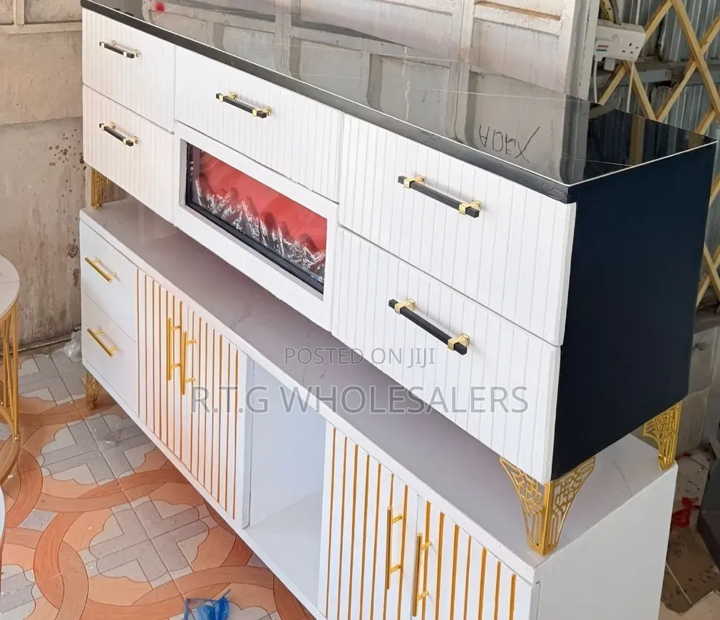 Modern Executive TV Stand With  a Functional Fire Place @