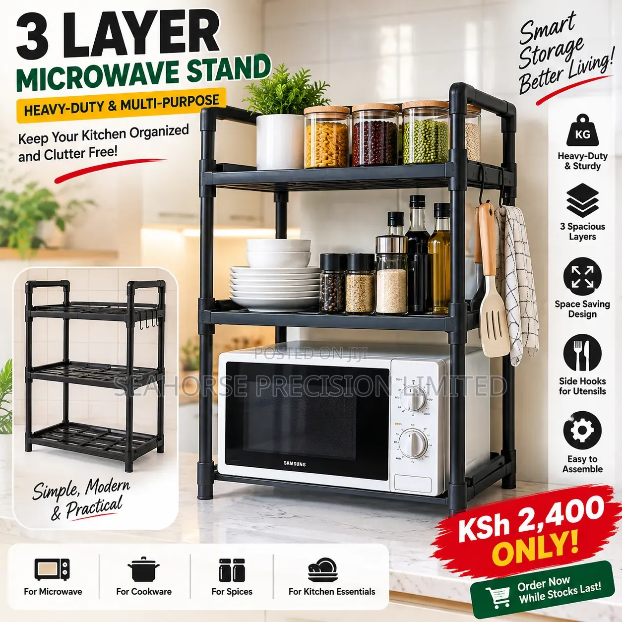 🔥 3-Layer Heavy-Duty Microwave Stand – KSh 2,400