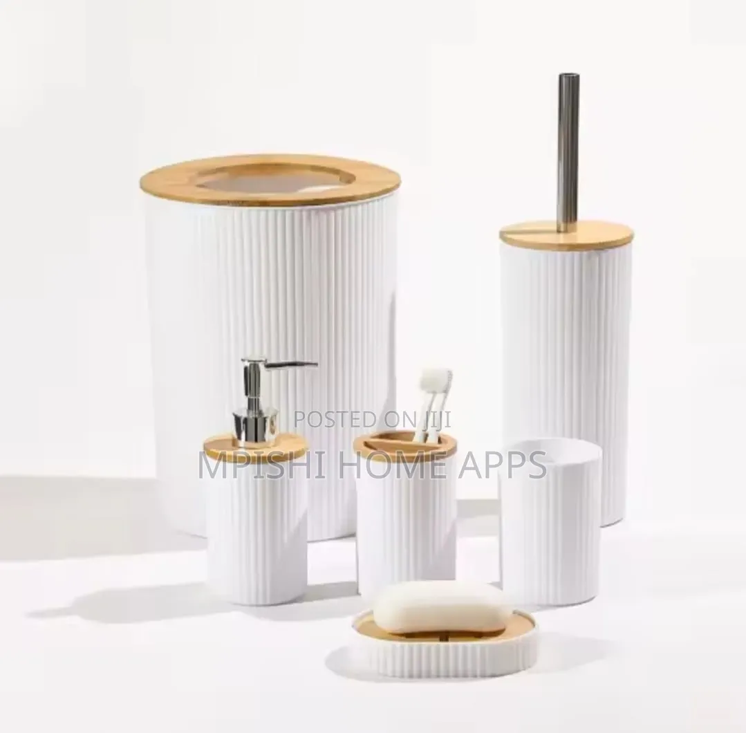 6 in 1 Luxury Bathroom Accessories Set With Bamboo Lid