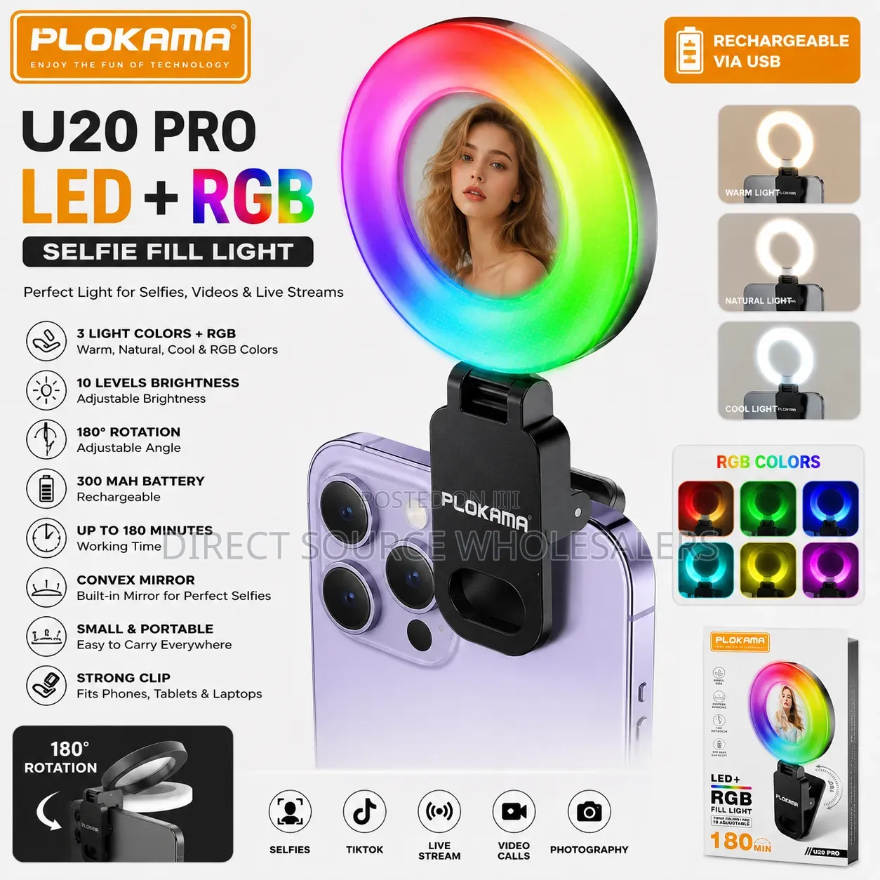 Plokama U20 Pro Rechargeable Selfie Light