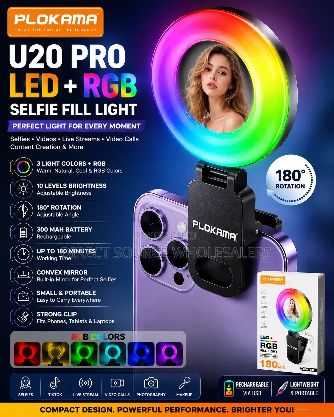 Plokama U20 Pro Rechargeable Selfie Light