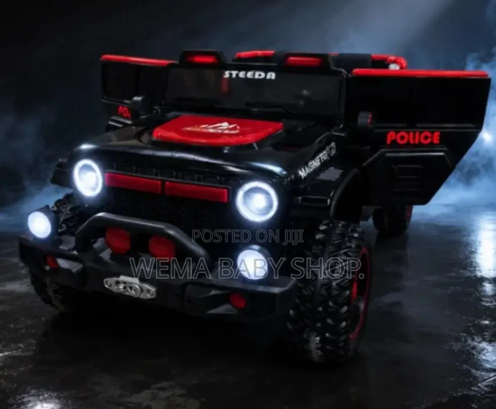 Kids Electric Ride-on Police Jeep 4-Wheel Drive/Led Lights/Remote
