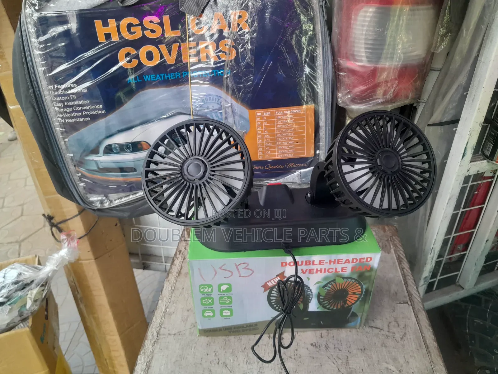 USB 2in1Double Headed Car Fan Rotating 3600 Removes Mist/Cools Hot Air