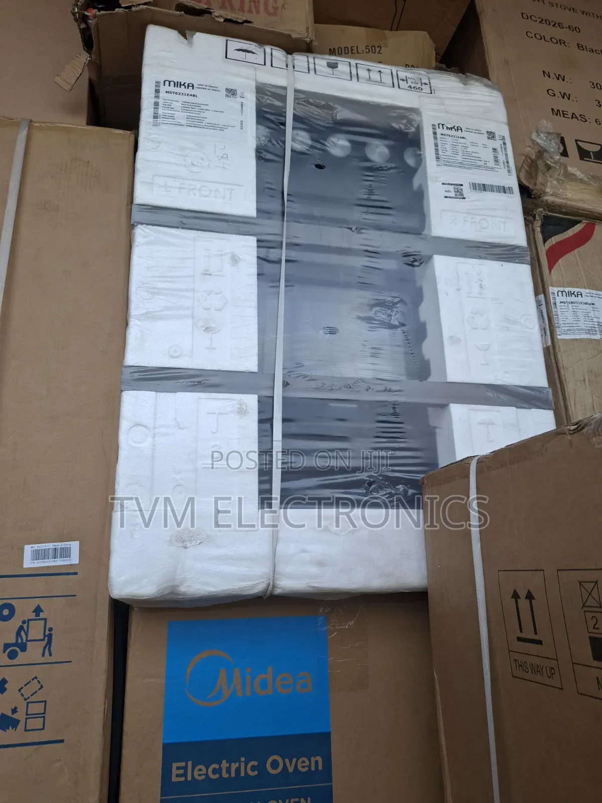 MIKA 60x60cm Cooker ,3G+ 1E, Electric Oven, Rotisserie, Matt Black