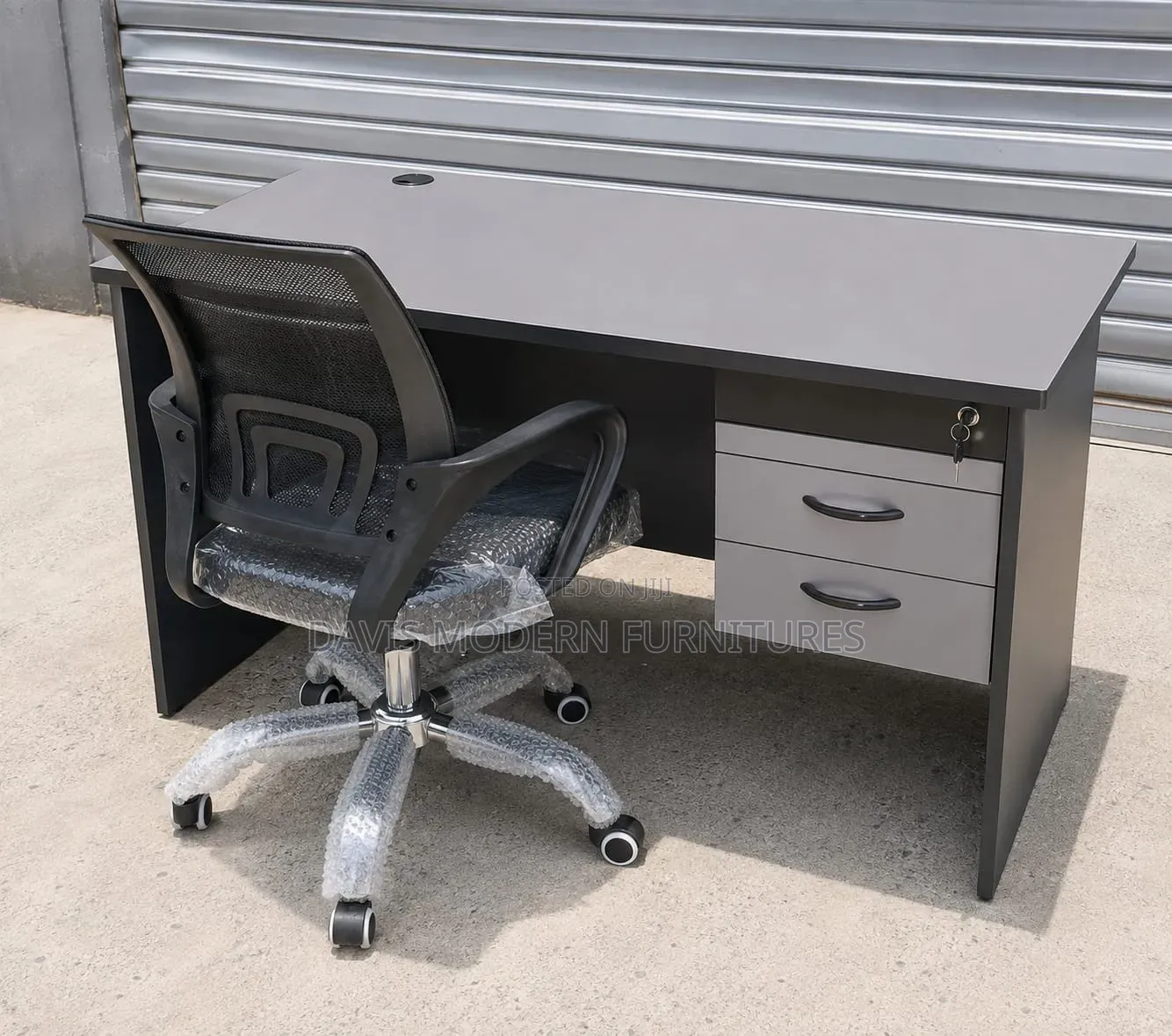 Grey Office Desk With a Matching Chair