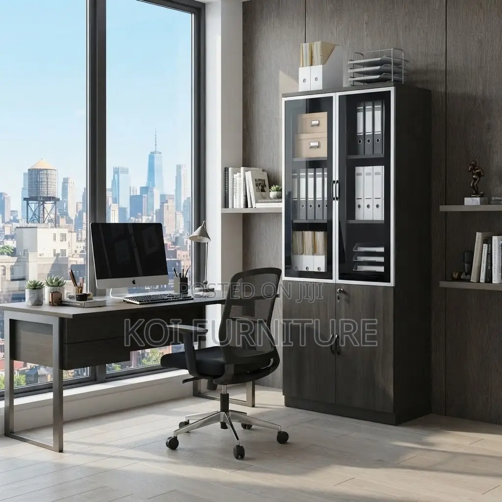 Office Cabinet; Two Door Executive Lockable Cabinet With Glass