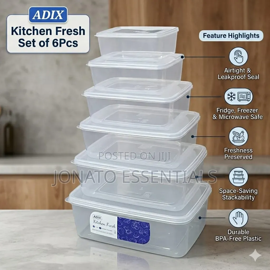 Adix Kitchen Fresh Food Containers Set of 6pcs Airtight