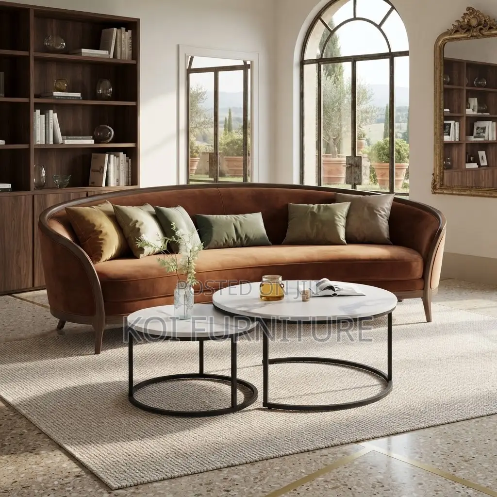 Coffee Tables; Round Marble Two Set Coffee Table