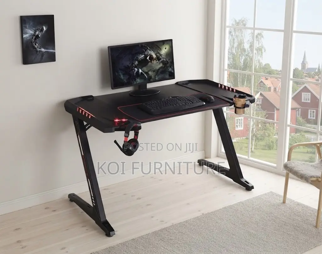 Office Desk; Black Design Office Studio Gaming Desk With Red Frames