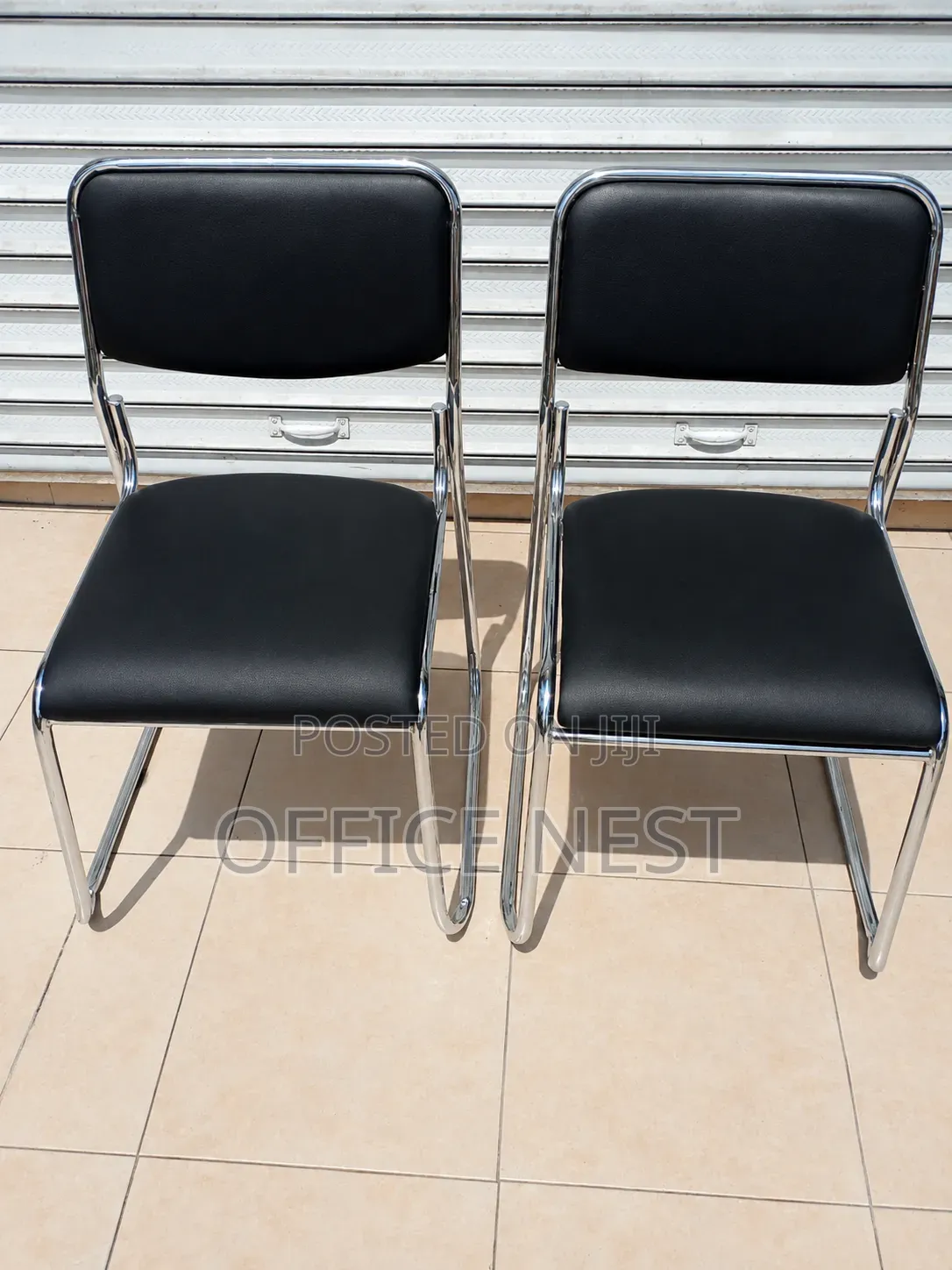 Black Leather Reception Conference Chair With Chrome Frame