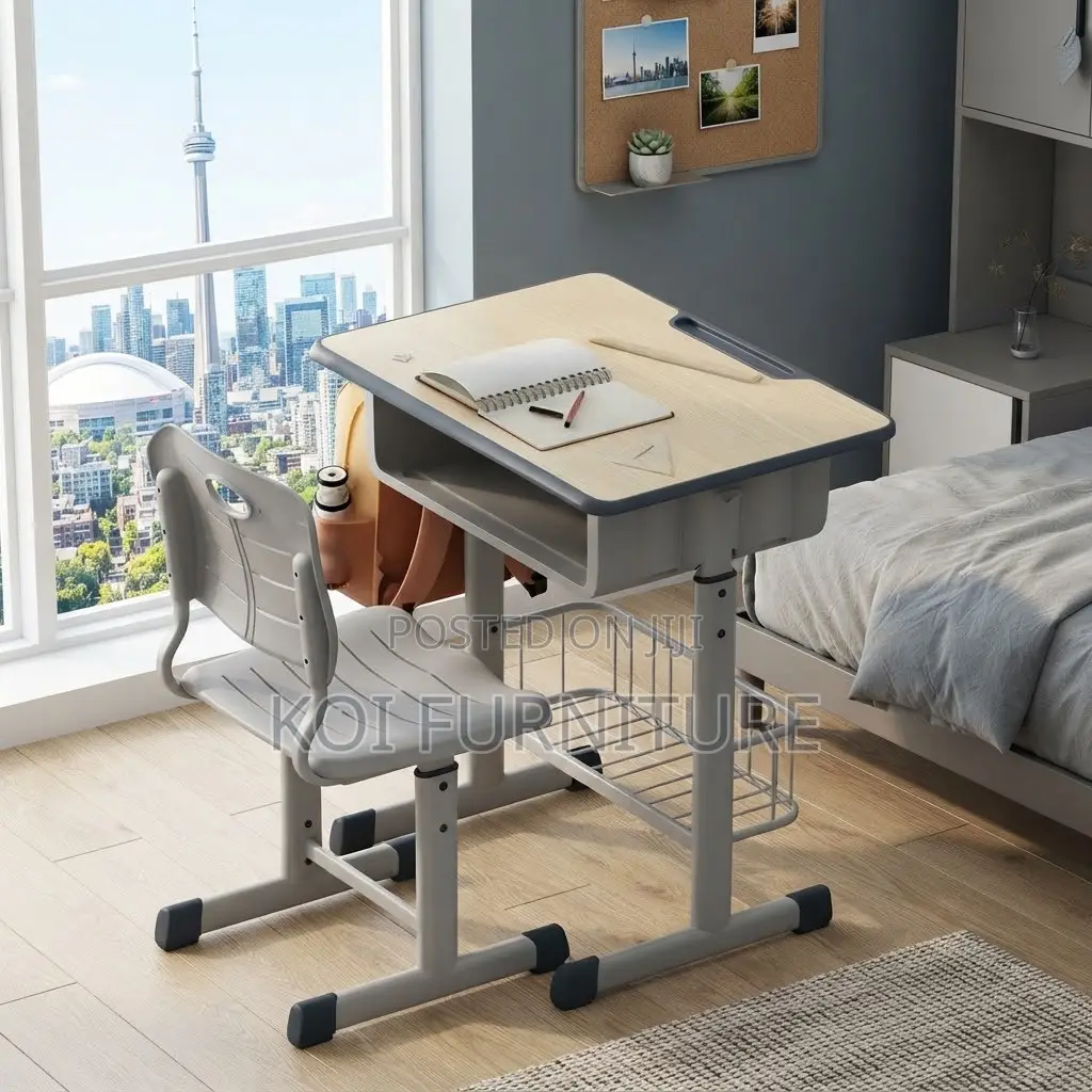 Home Desk; Kids Modern Studying Adjustable Desk Chair Set With Drawer