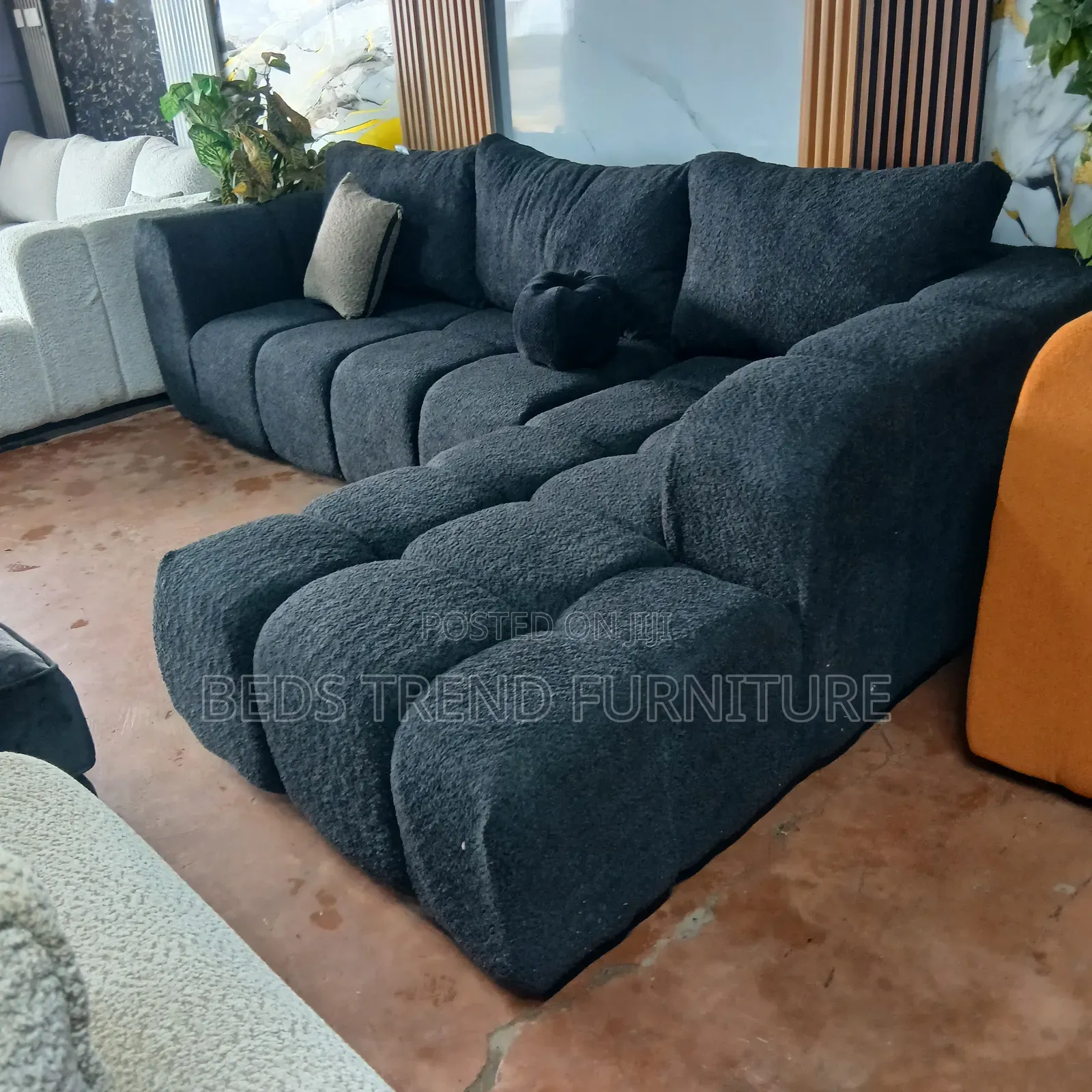 6-Seater L Seat Sofa Black Bubble Design Elegance