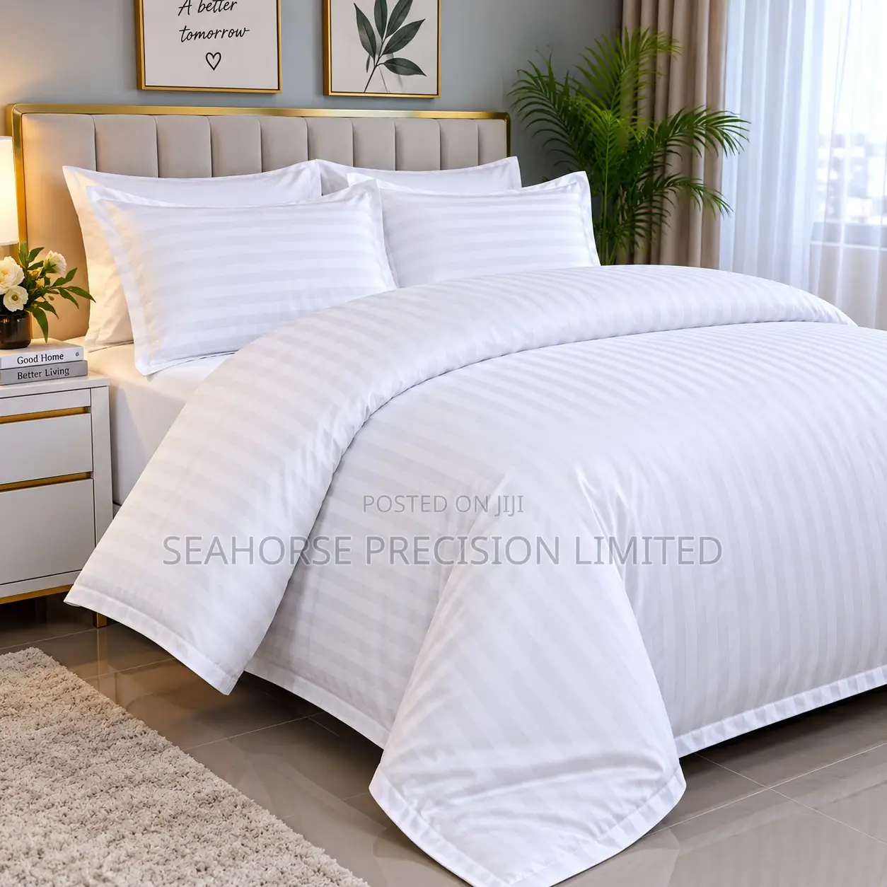 White Striped Binded Cotton Duvet Set