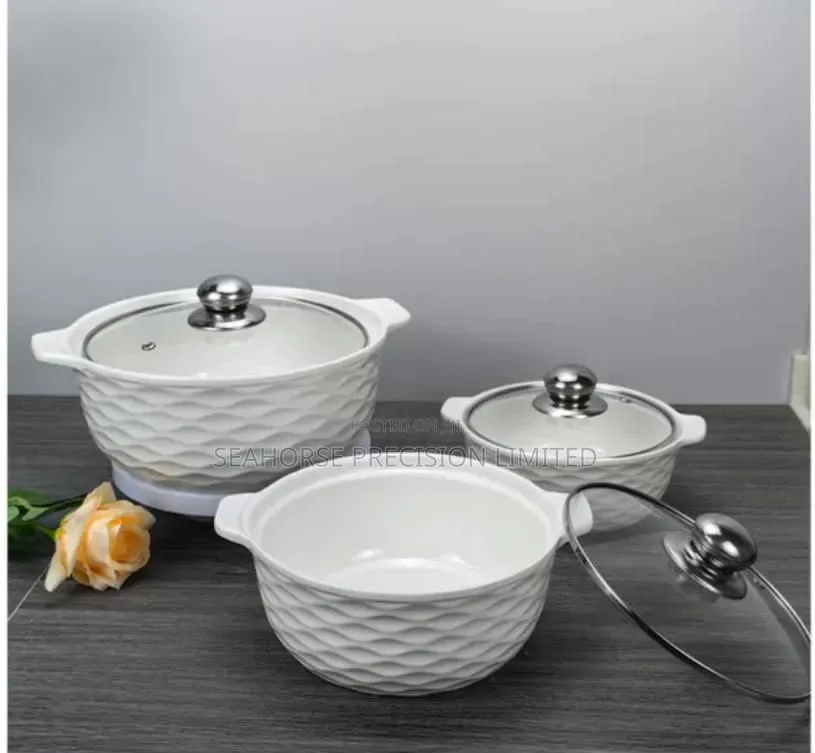 Set of Thee White Soup Pots