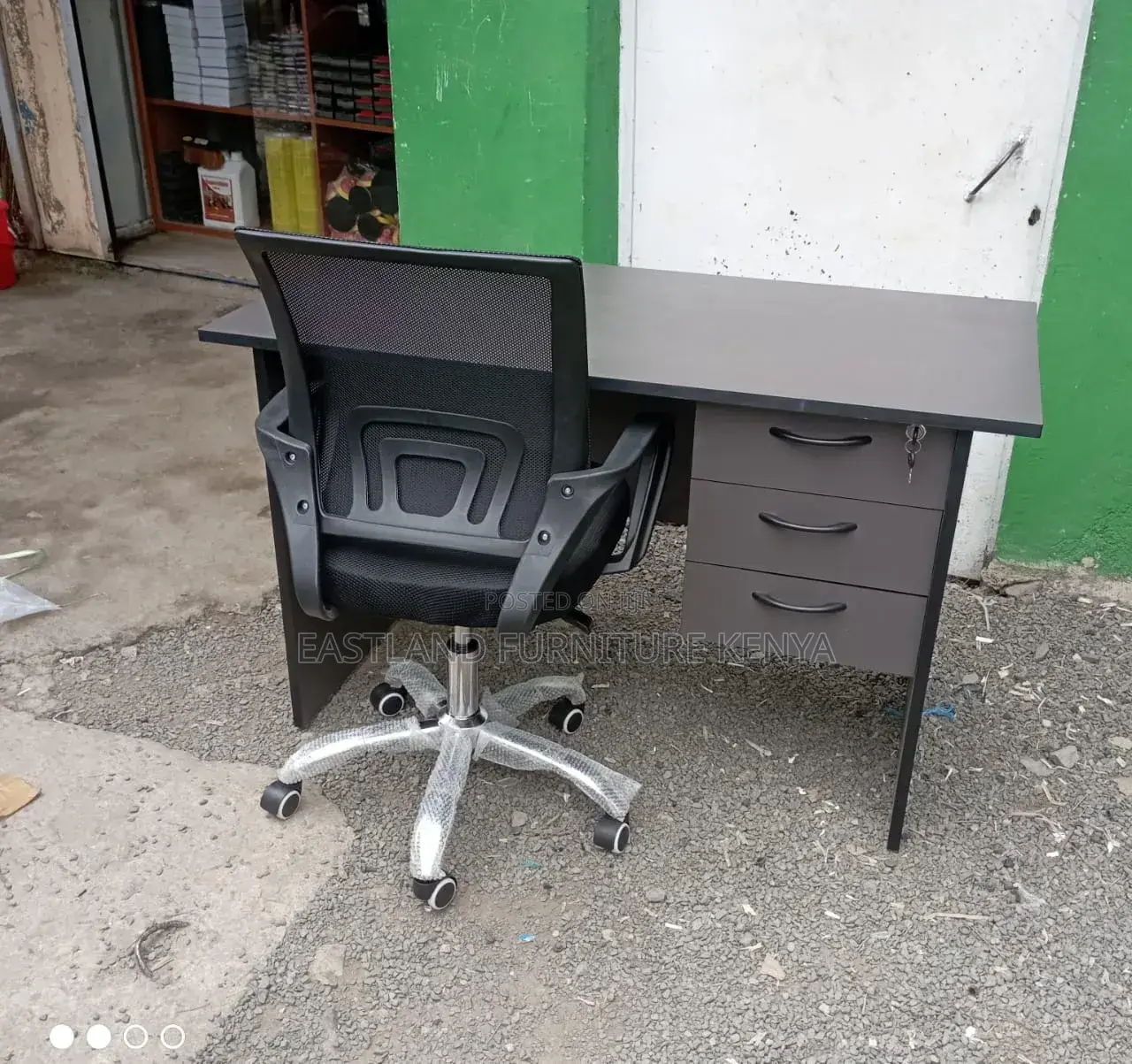 Dark Grey Office Desk With Chair