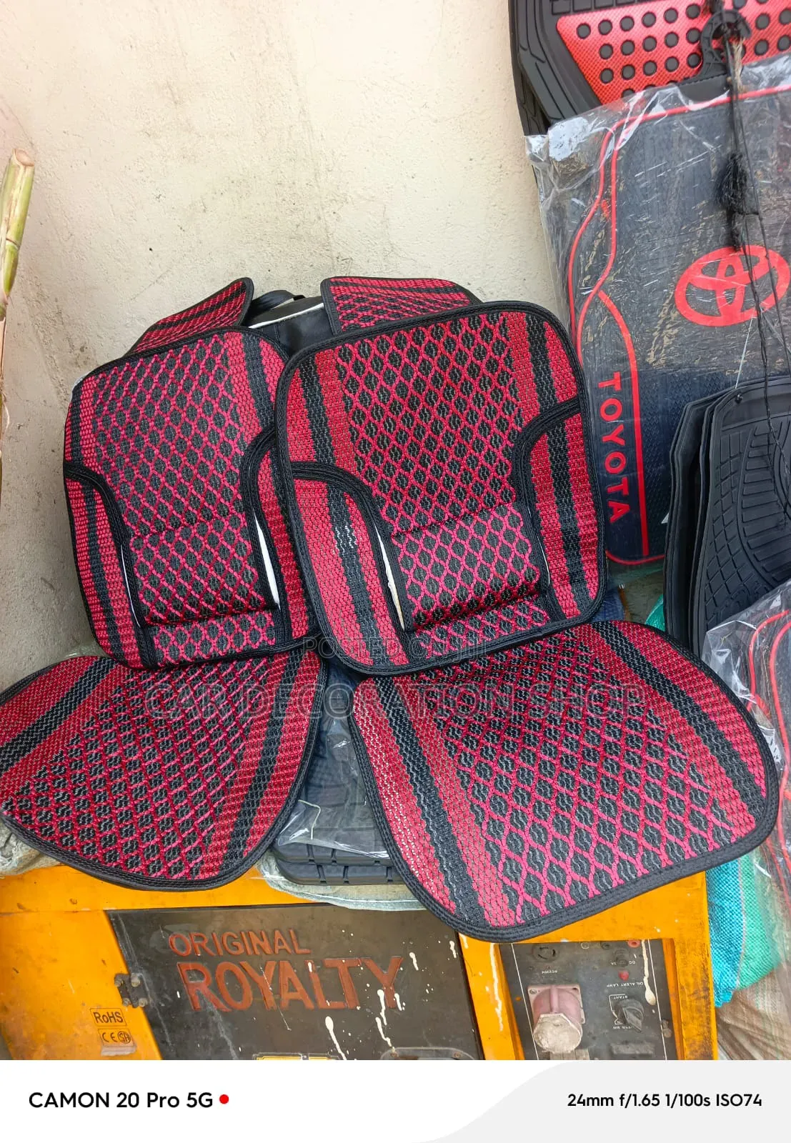 Red Pattern Mesh 2pc Seat Covers With Contoured Back Support