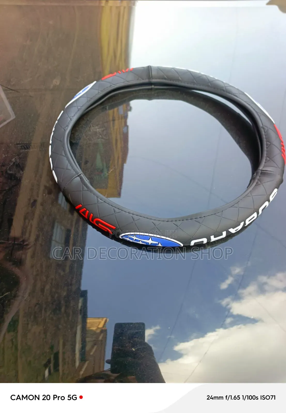Antislip Textured Steering Wheel Cover With Prominent Blue Subaru Logo
