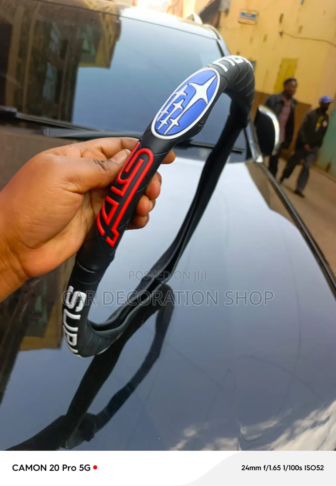 Black Leather Style Subaru Branded Steering Wheel Cover With Red STI