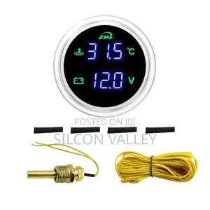 2 in 1 Round Voltage and Temperature Gauge With Blue Display