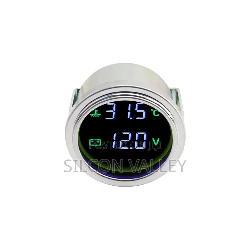 2 in 1 Round Voltage and Temperature Gauge With Blue Display