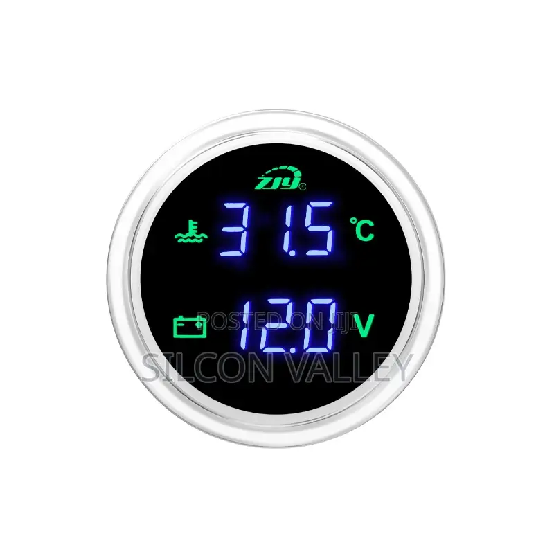 2 in 1 Round Voltage and Temperature Gauge With Blue Display