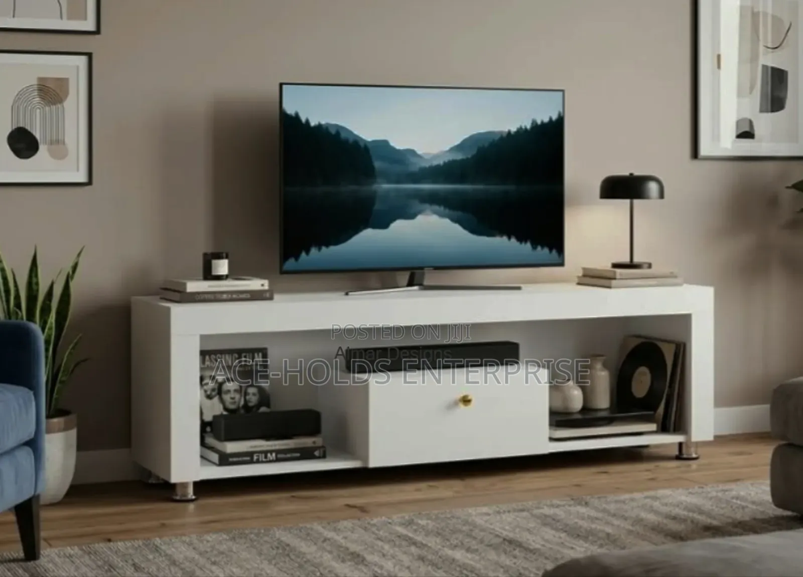 Amsterdam Modern TV Stand 4 Ft With LED Light White - 4Ft