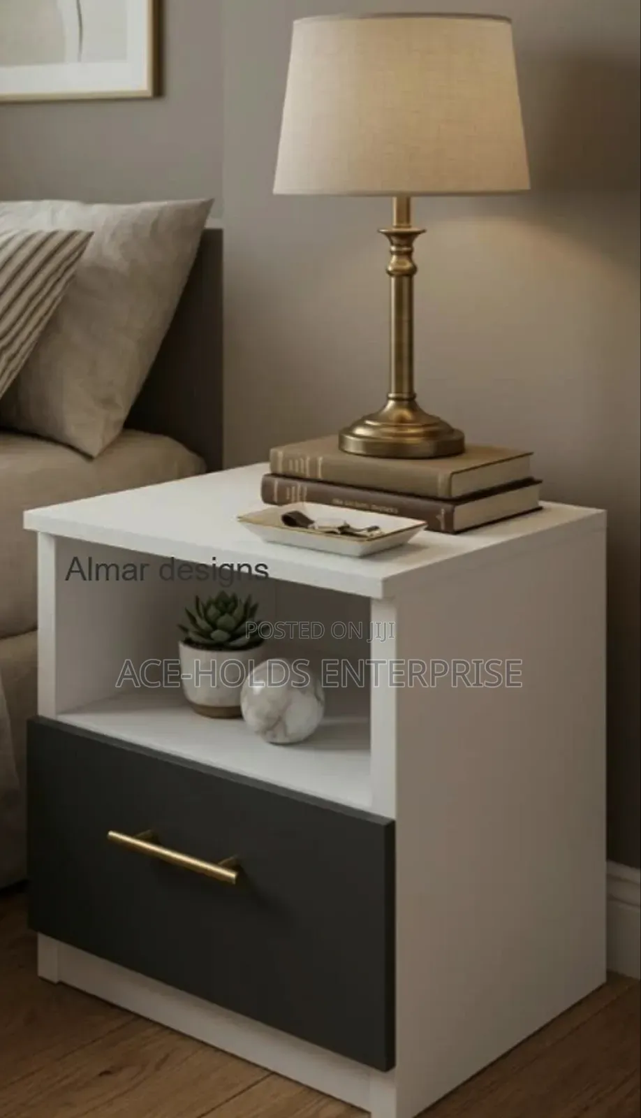 Laminated Particle Board - Sparrow Bedside Drawers (Black-White)