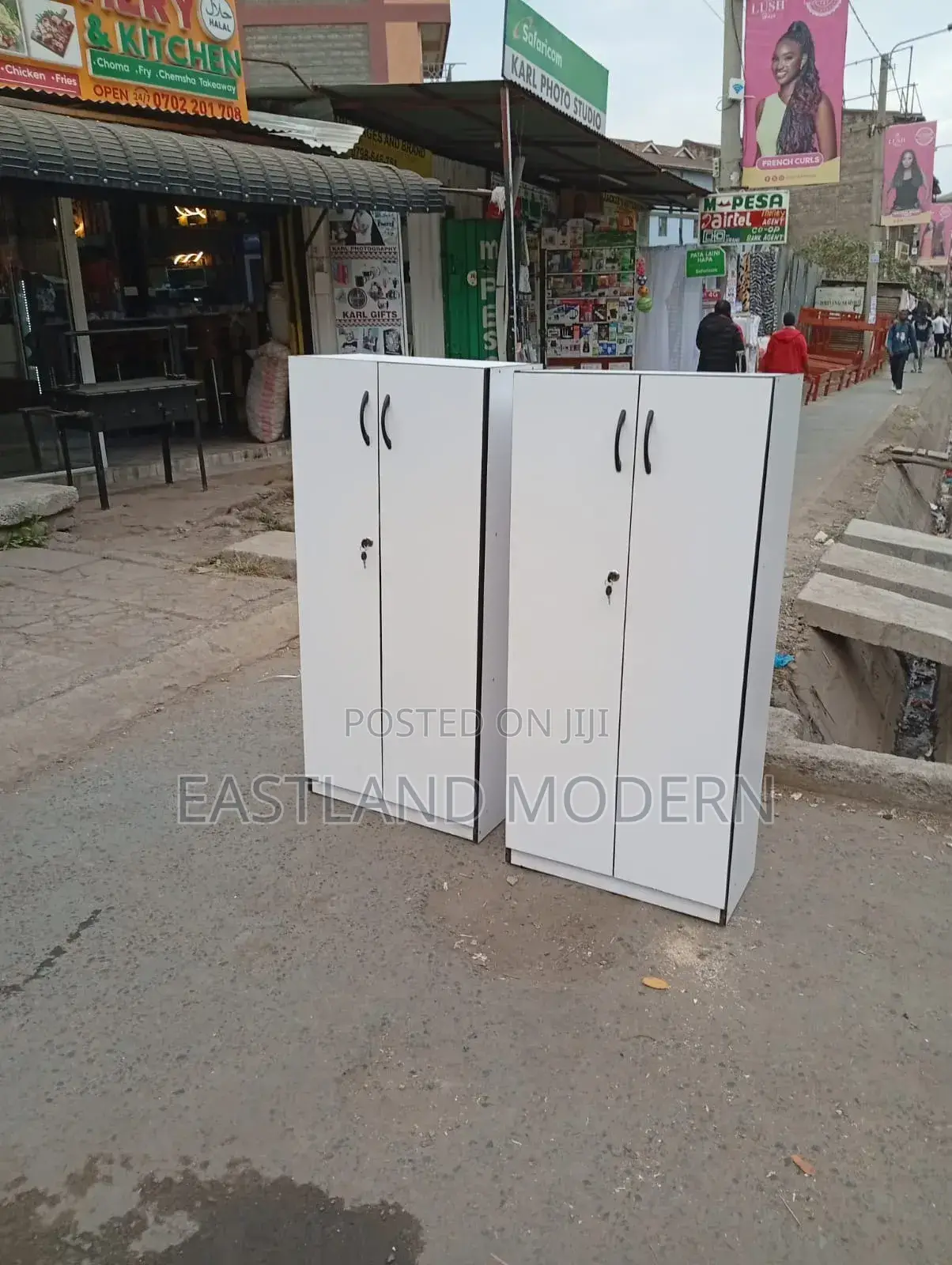 White Office Bookshelf Cabinet – 2-Door Lockable Storage Shelving Unit