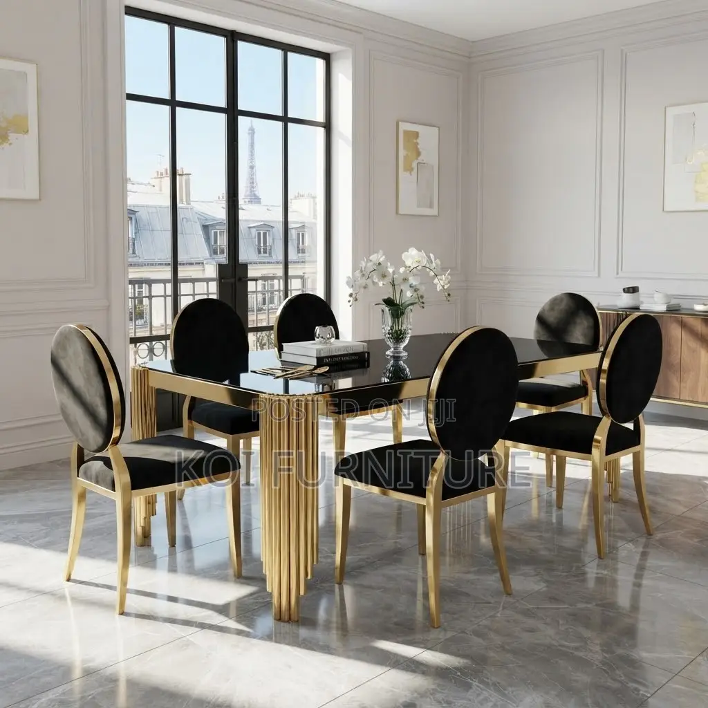 Dining Set; Golden - Brownish Six Seaters Dining Set