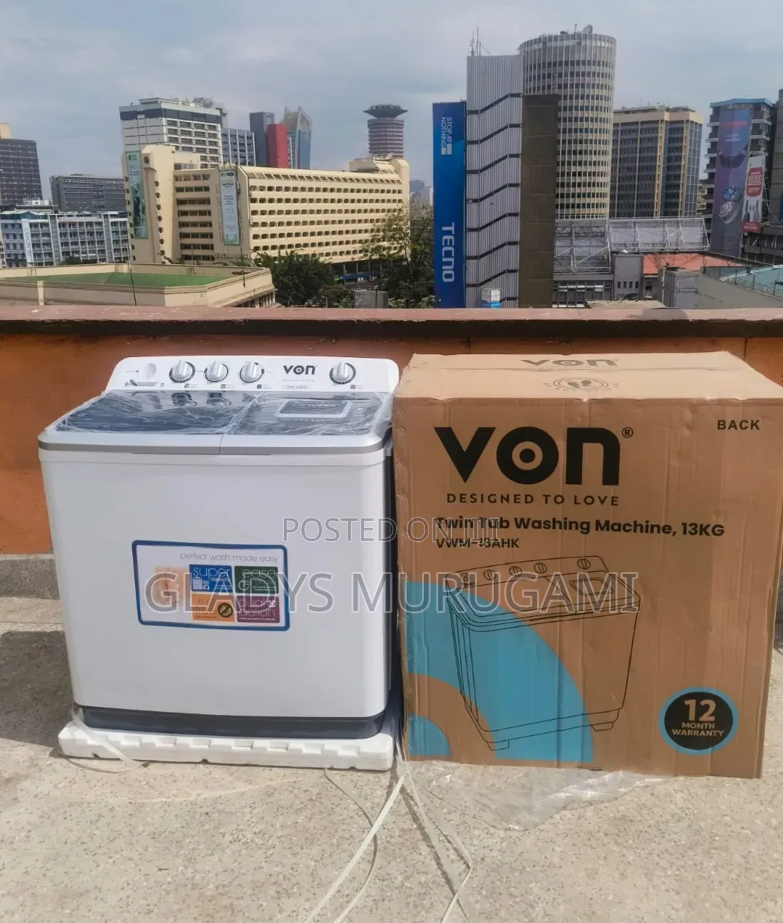 Von 13kgs Twin Tub Washing Machine