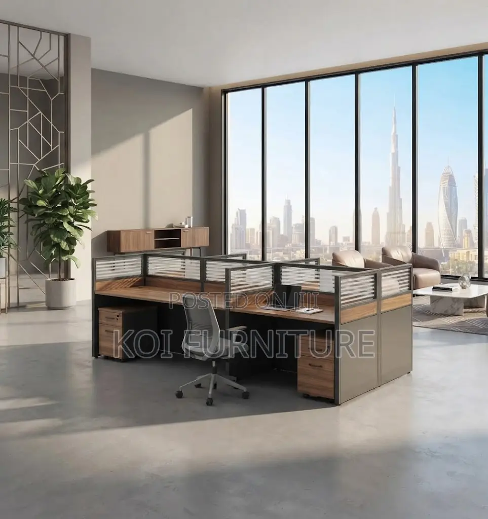 Office Workstation; Brown Six Users Modern Office and Cafe Workstation