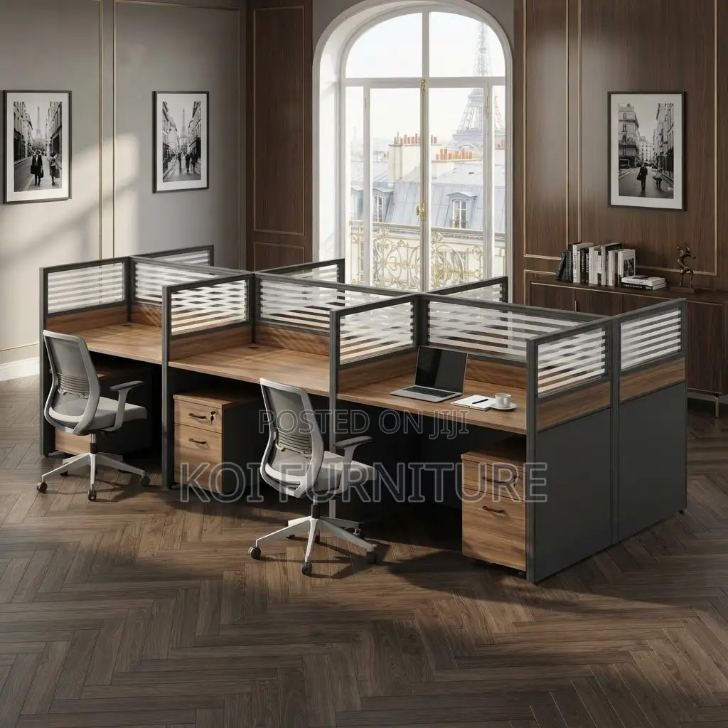 Office Workstation; Brown Six Users Modern Office and Cafe Workstation